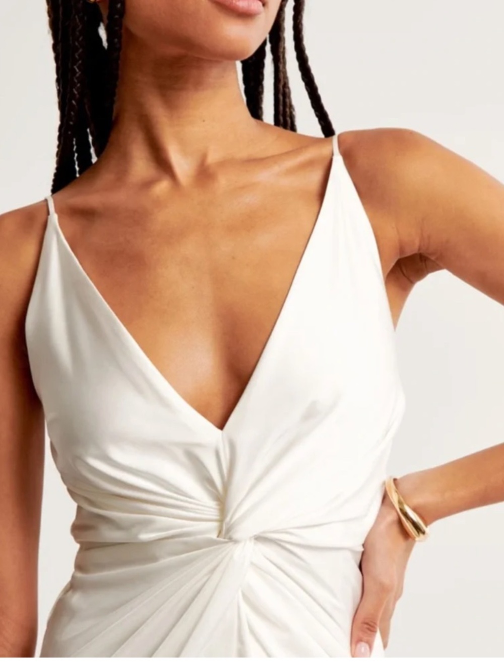 Abercrombie & Fitch Draped Twist-Front Maxi Dress Satin White Size Small S NWT - Picture 2 of 4
